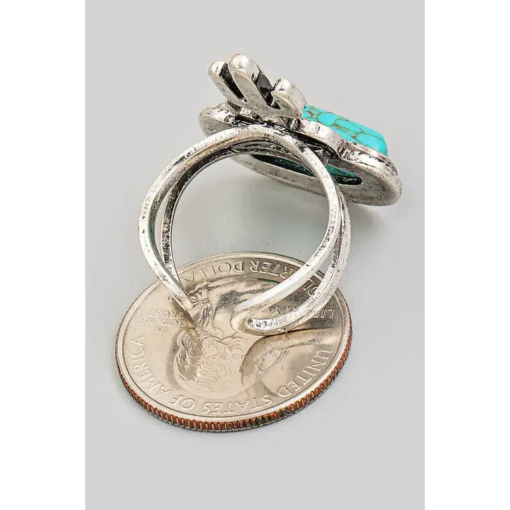 Turquoise Stone Cactus Statement Ring