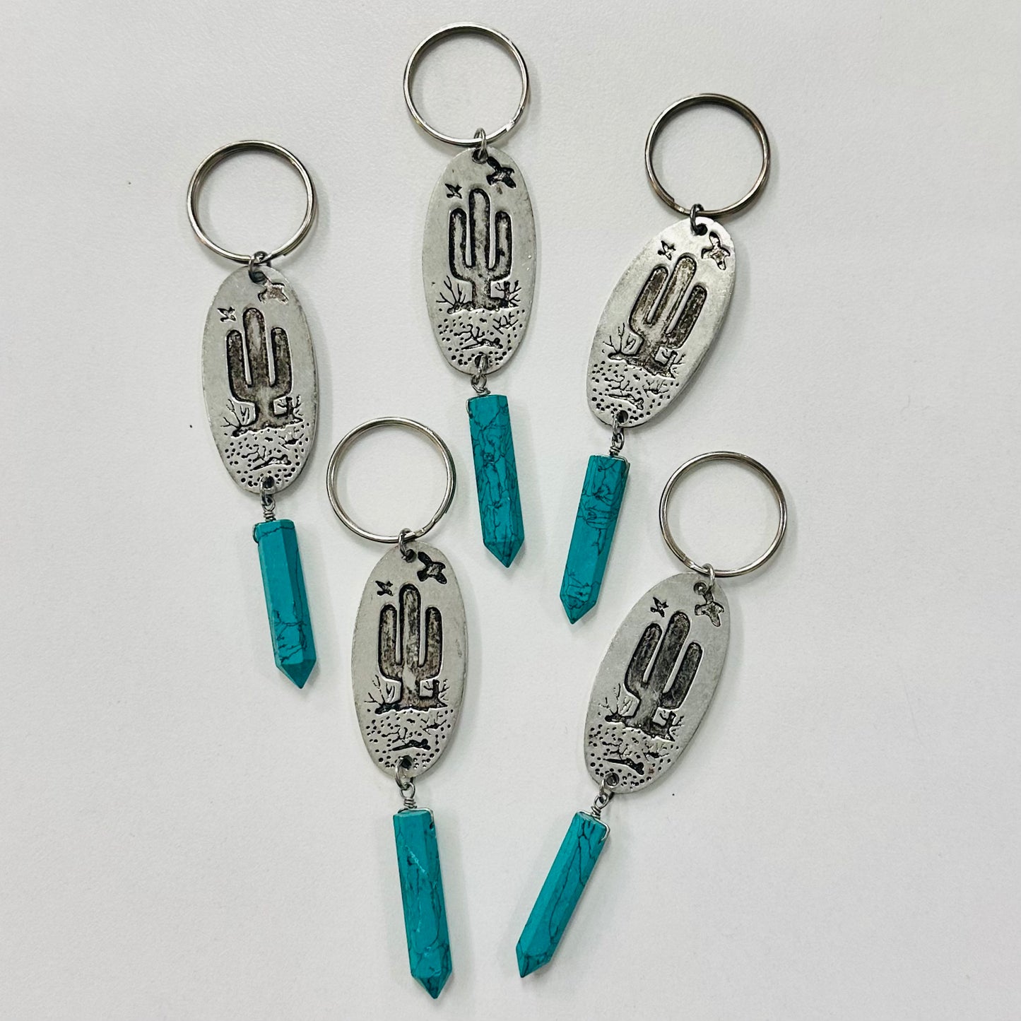 Turquoise cactus keychain