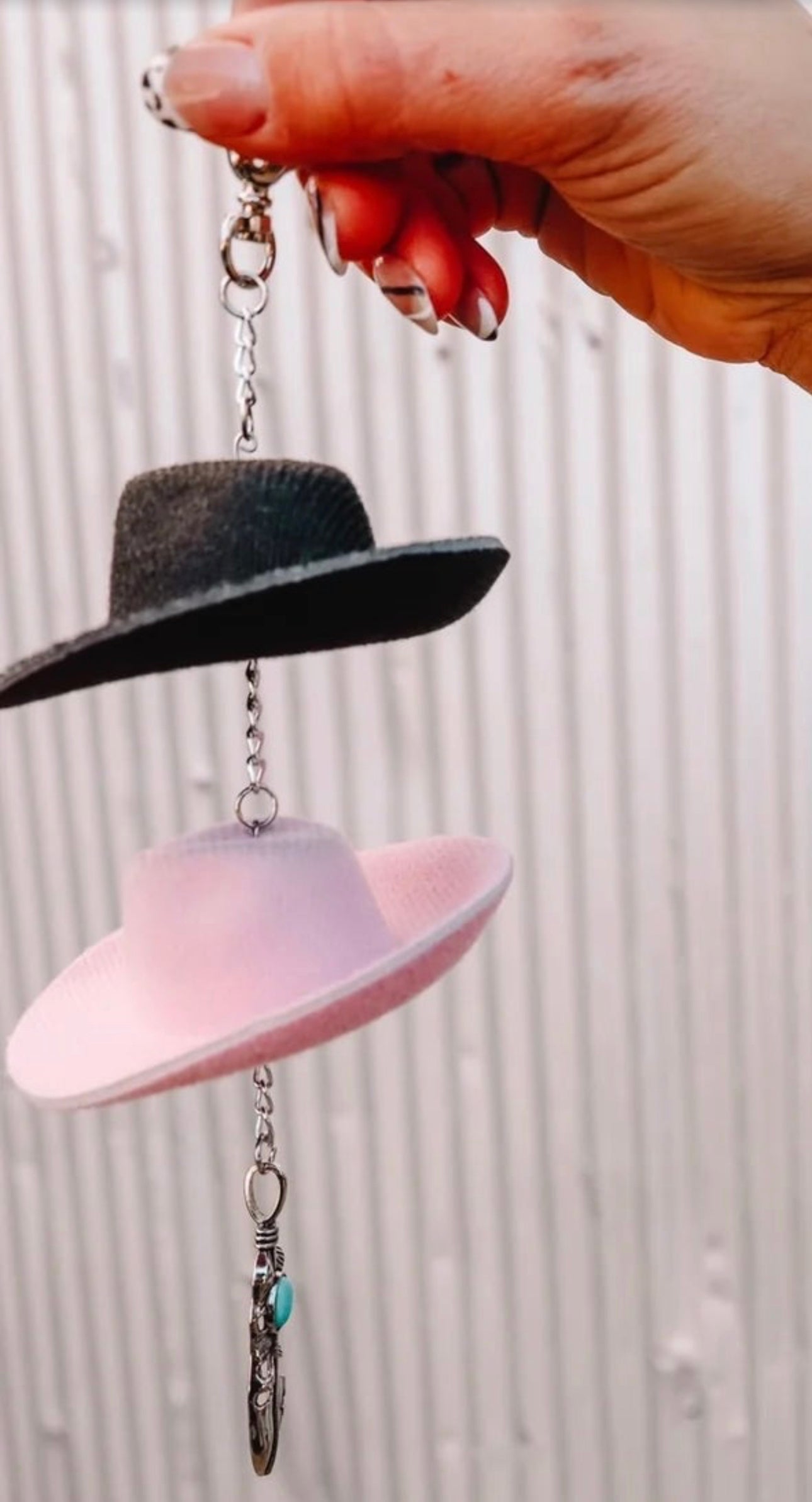 Cowboy Hat Rearview Mirror Charm pink feather
