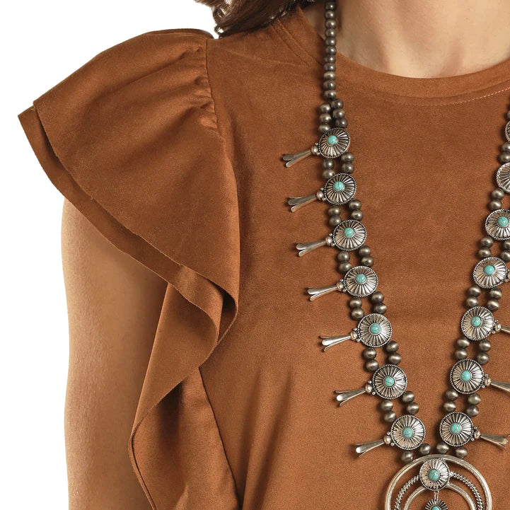 Microsuede flutter sleeve top