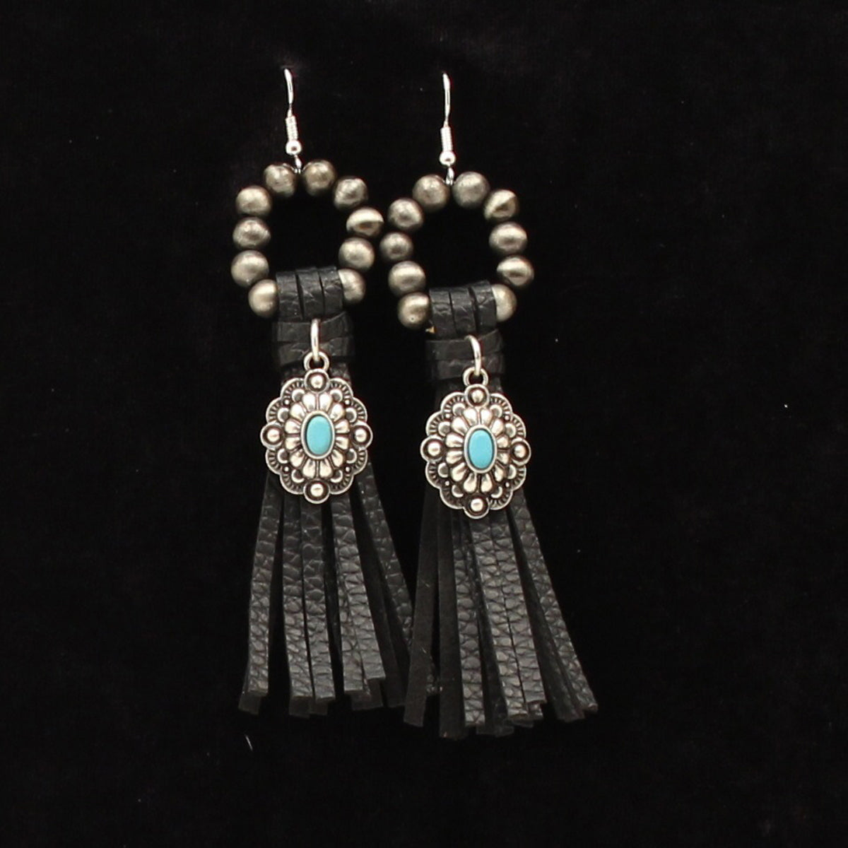 Beaded fringe floral earrings