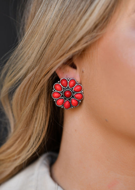 Red Floral Stud Earring