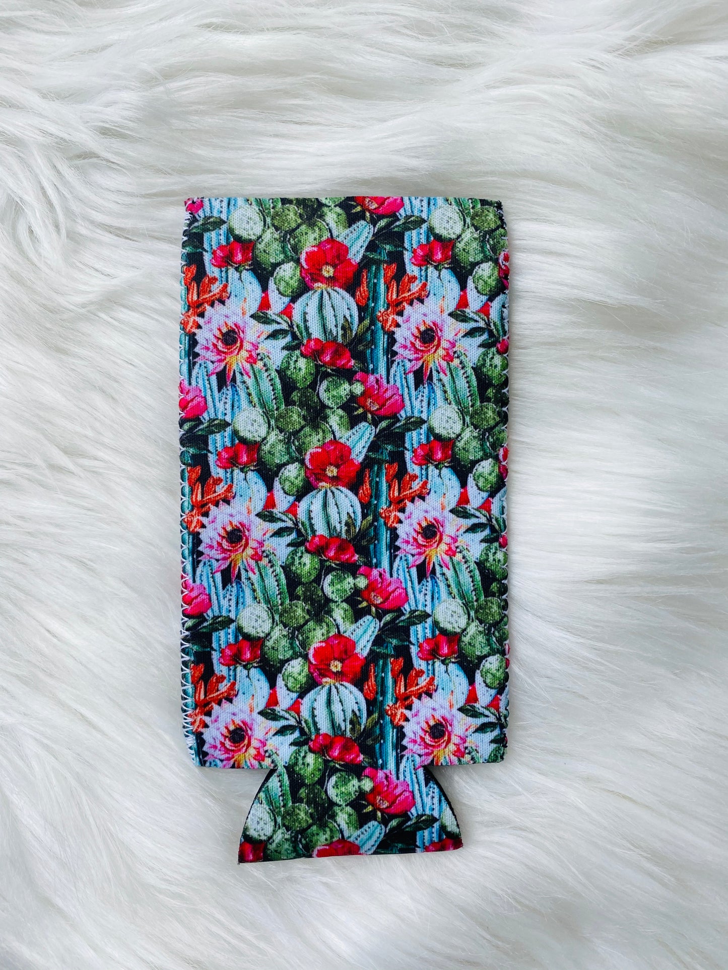 Cactus flower slim can koozie