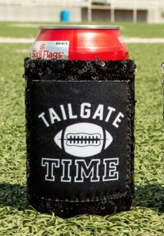 Tailgate time sequin koozie
