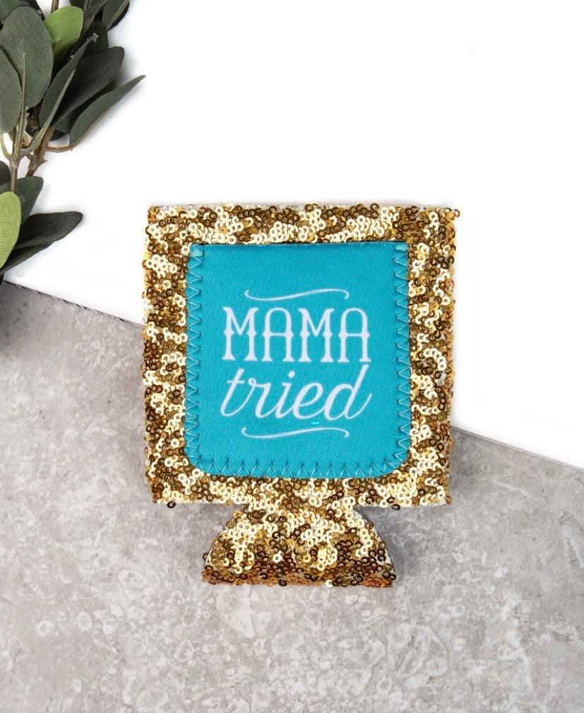Mama tried sequin pocket koozie