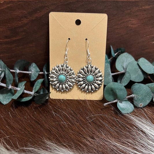 Silver and turquoise flower earring