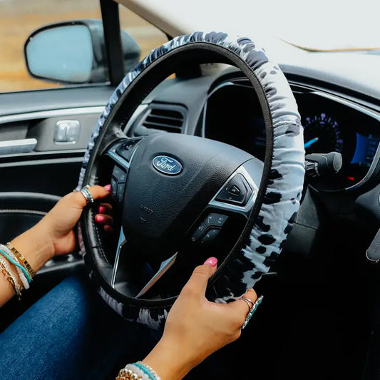 Black cowhide steering wheel cover
