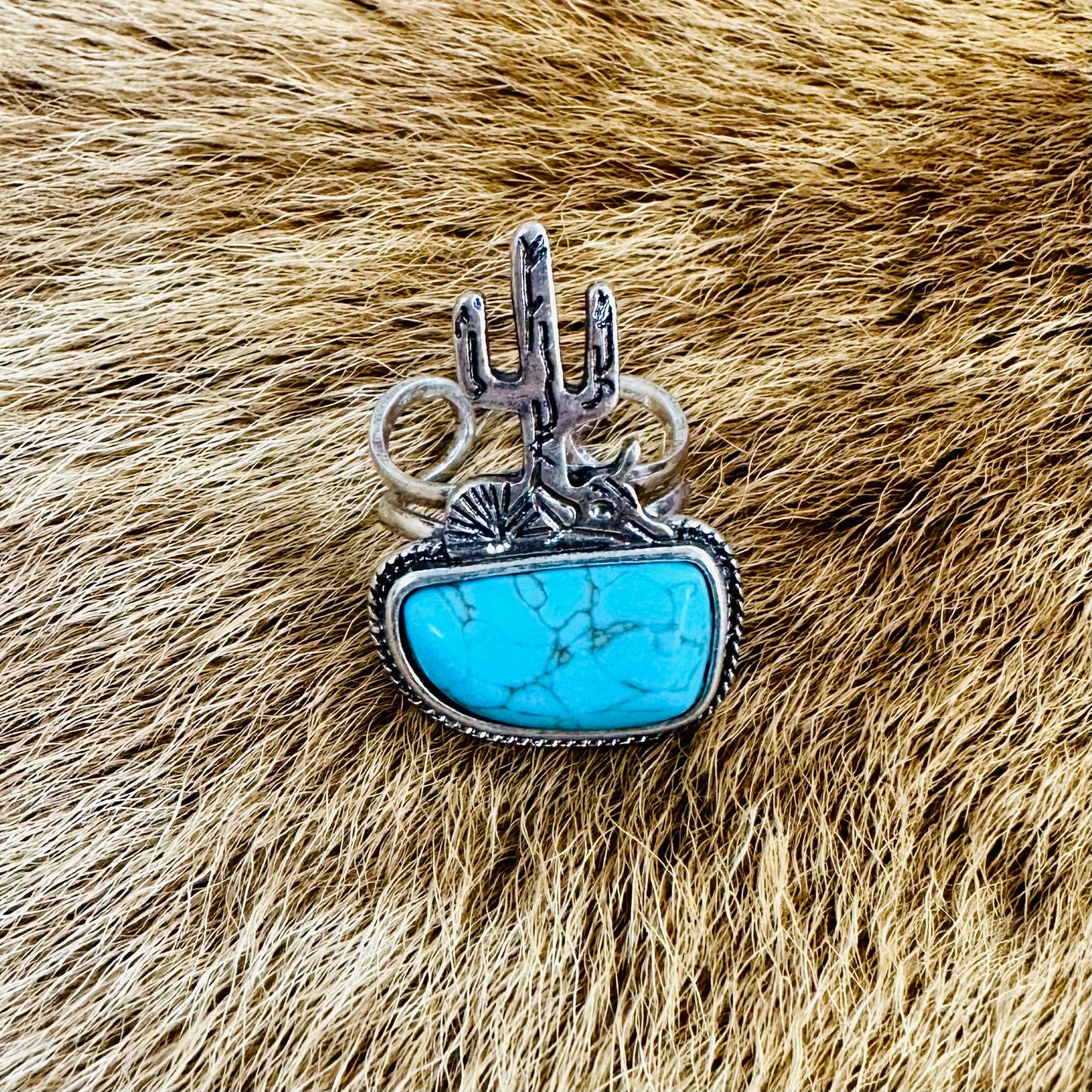 Turquoise Stone Cactus Statement Ring