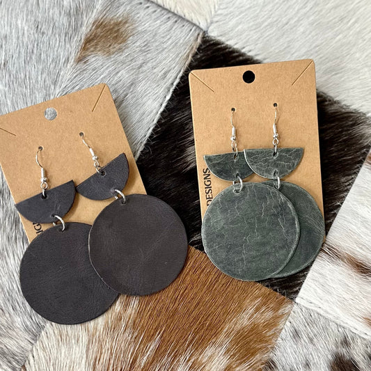 Leather half and full circle earring