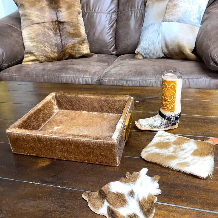 Small Square Cowhide Tray