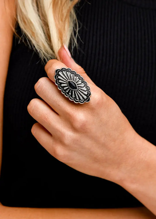 Adjustable Oval Concho Ring with Black Accent