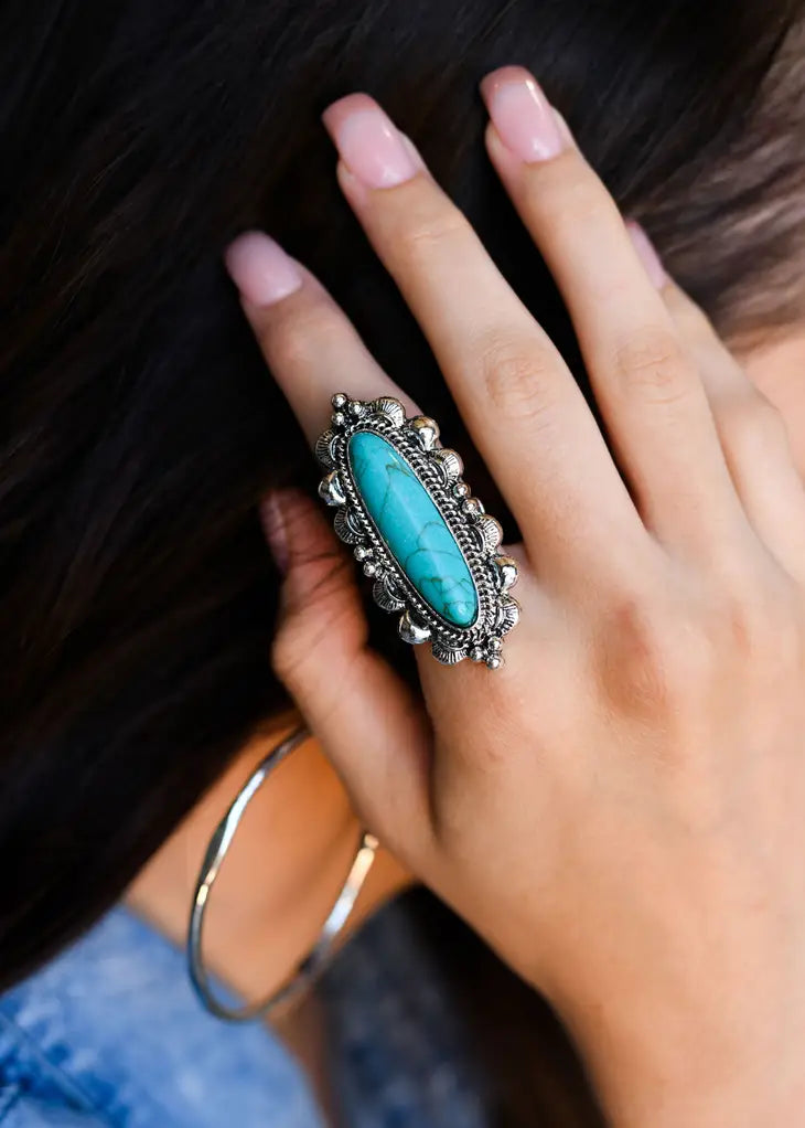 Adjustable Elongated Turquoise Ring