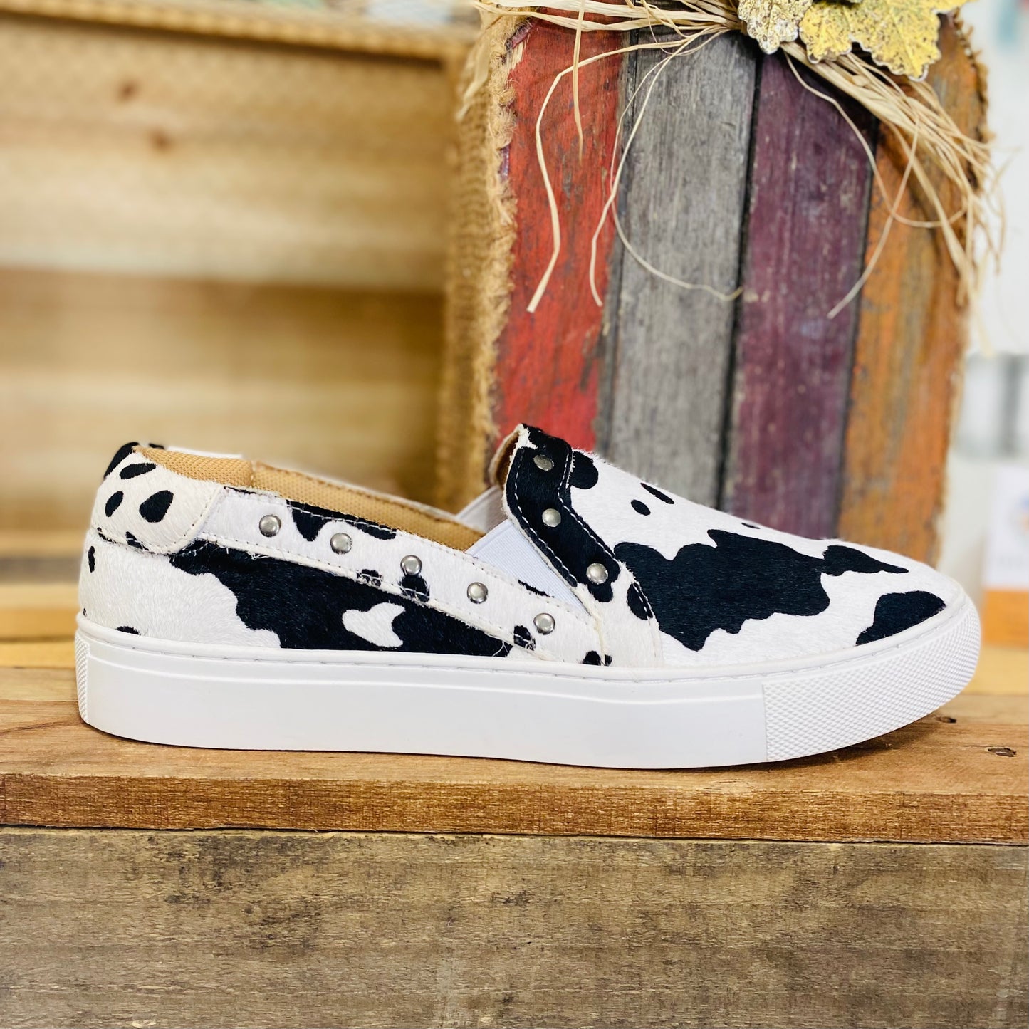 Hair on hide slip on shoe