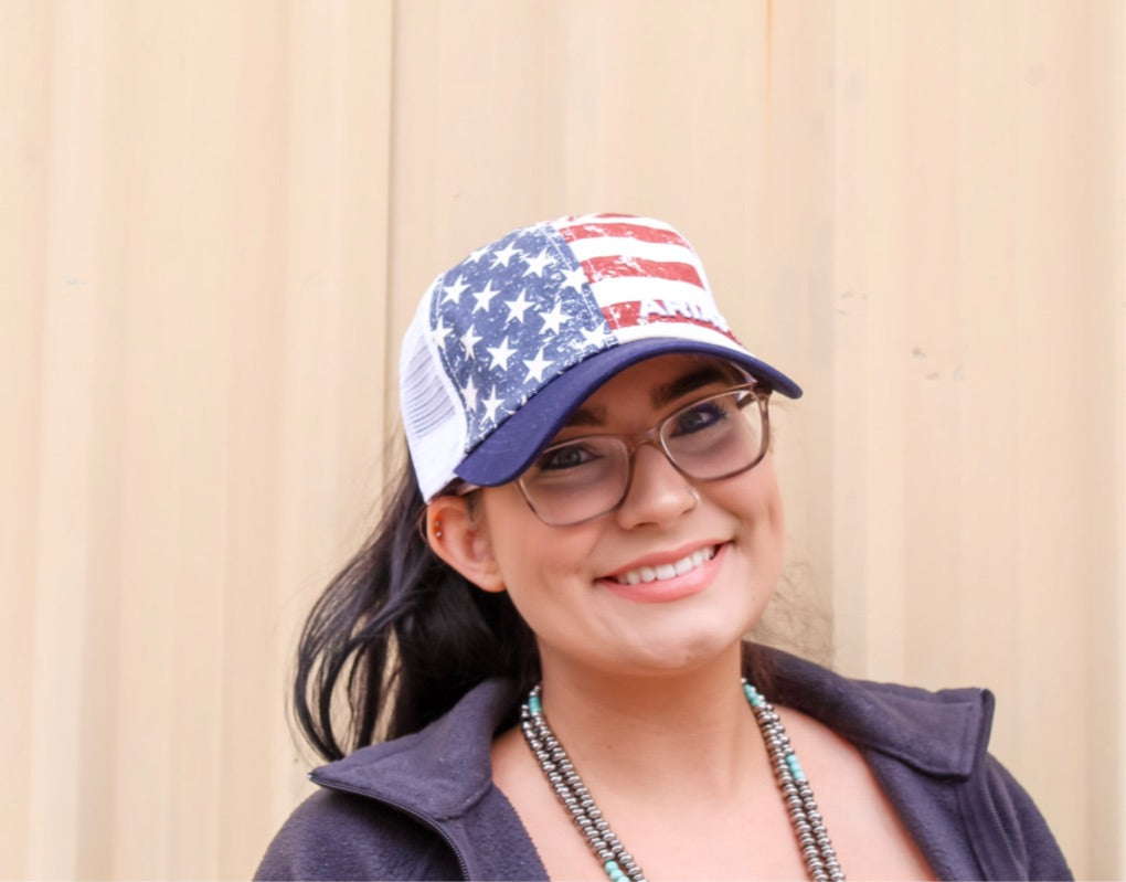 Ariat flag high pony hat