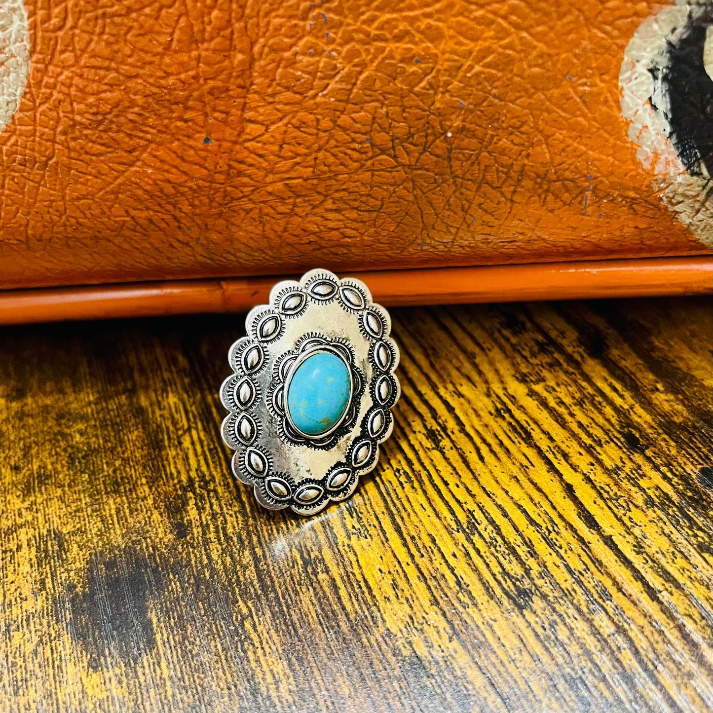 oval concho and Turquoise stone ring