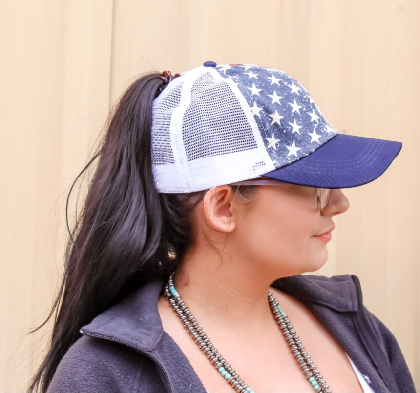 Ariat flag high pony hat