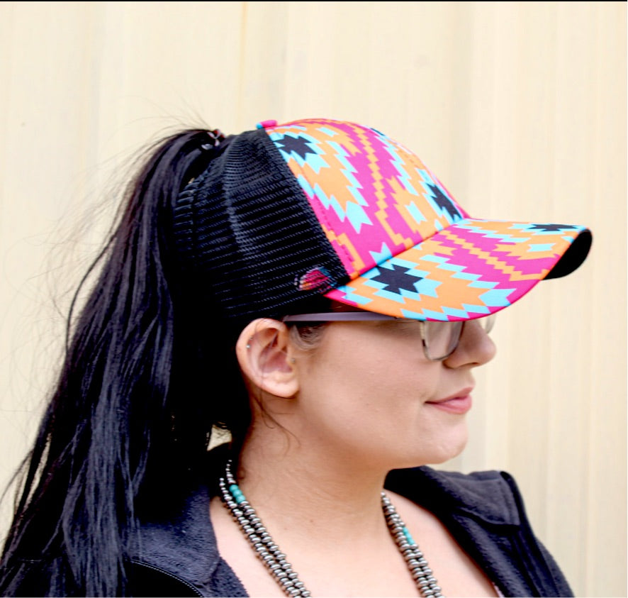 Neon rainbow cross back hat