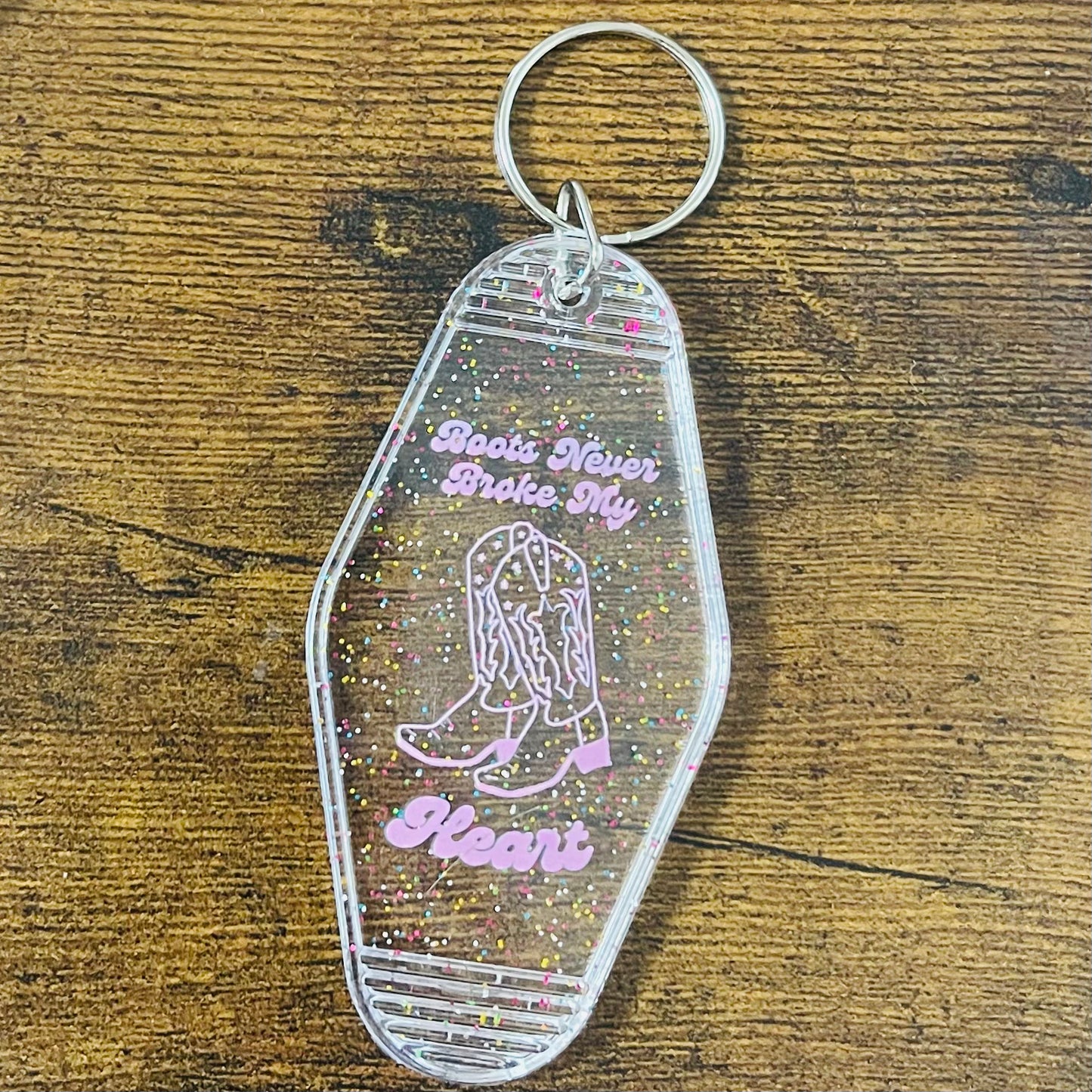 Boots Never Broke My Heart motel Keychain