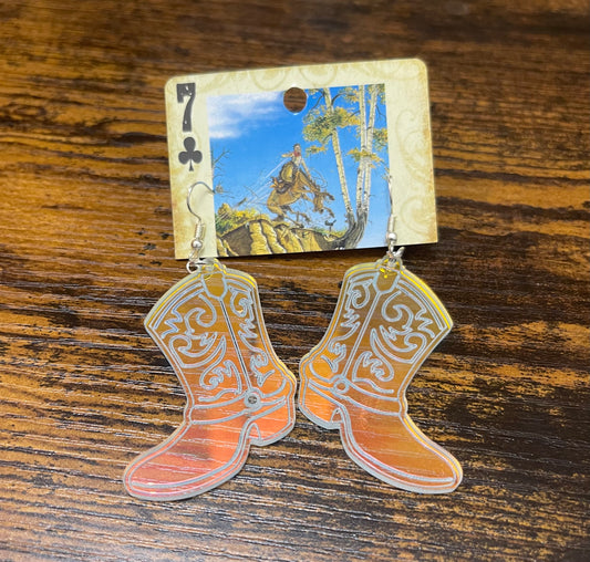 Holographic cowboy boot earring