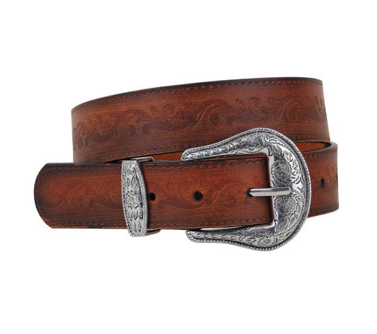 Tooled leather belt