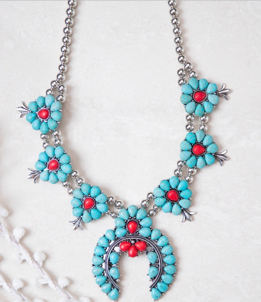 Blue Squash blossom necklace