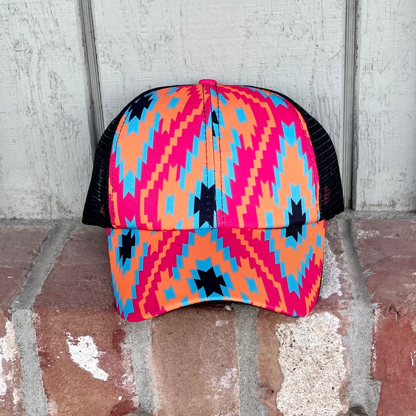 Neon rainbow cross back hat