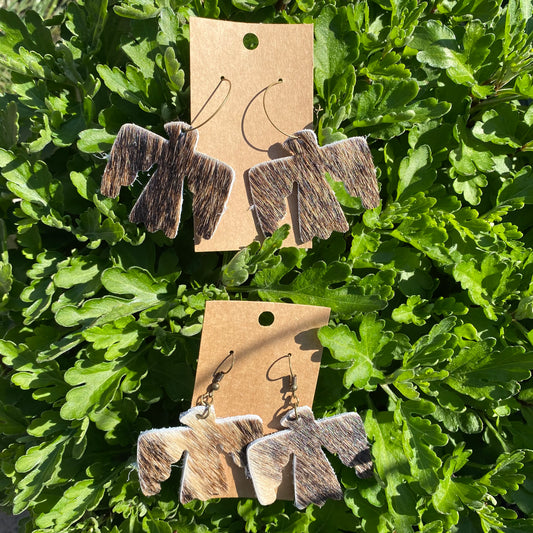Thunderbird earrings -brown hair on hide