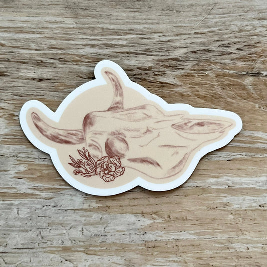 Cow Skull Sketch with Floral Detail Sticker